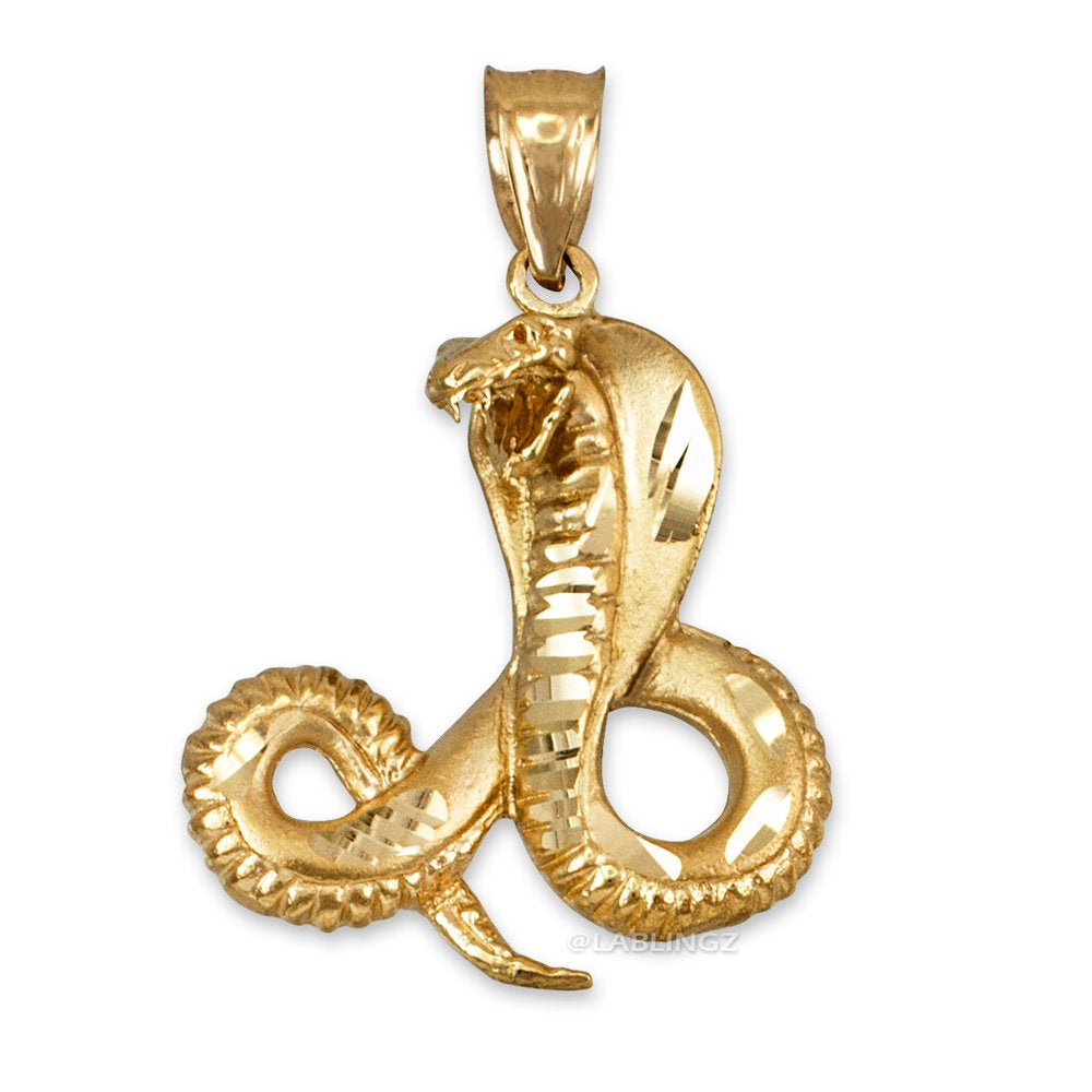 Gold Cobra Snake Satin DC Pendant (10K, 14K, yellow, white, rose gold) Karma Blingz
