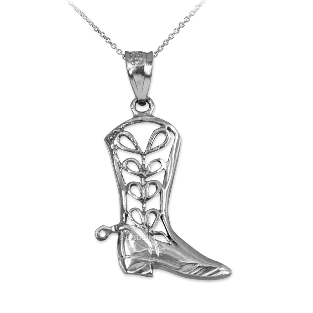 Sterling Silver FIligree Cowboy Boot Pendant Necklace Karma Blingz