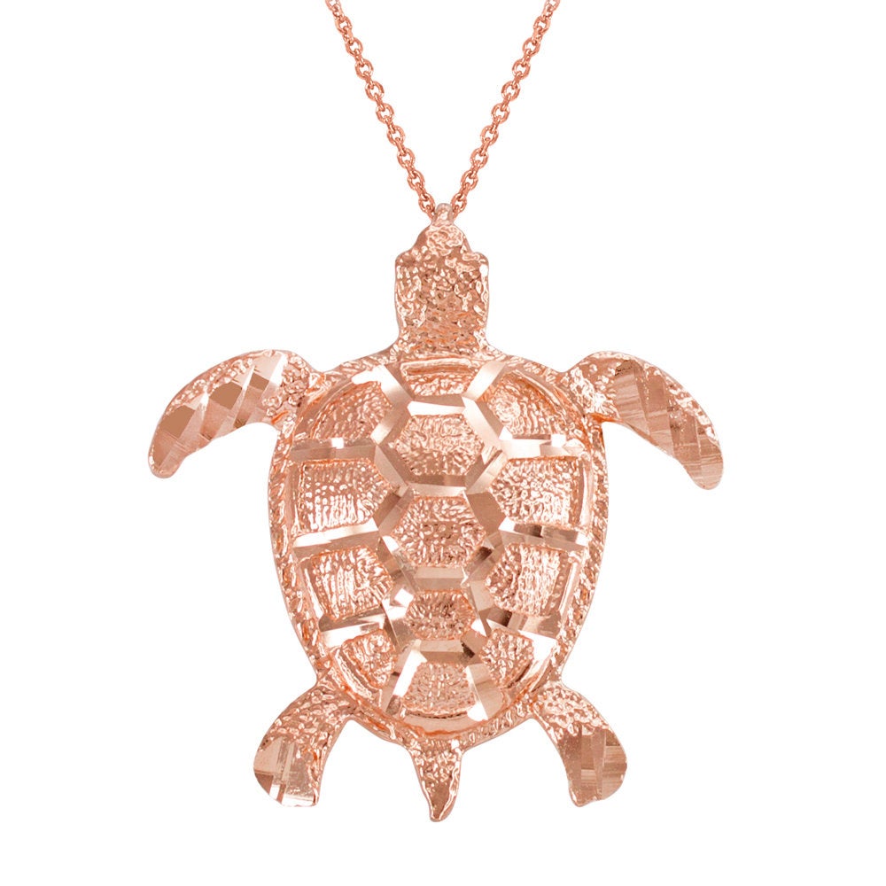 Gold Sea Turtle Pendant Necklace (10K, 14K, yellow, white, rose gold) Karma Blingz