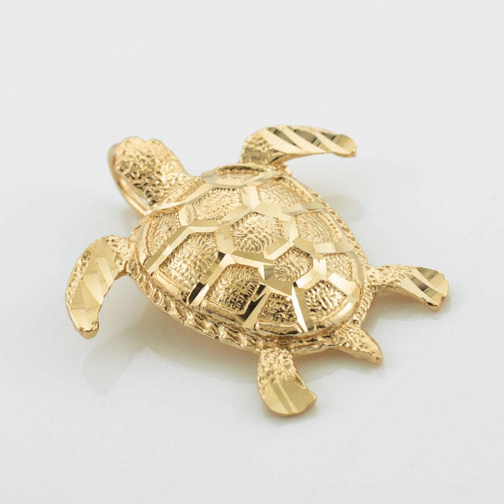 Gold Sea Turtle Pendant Necklace (10K, 14K, yellow, white, rose gold) Karma Blingz