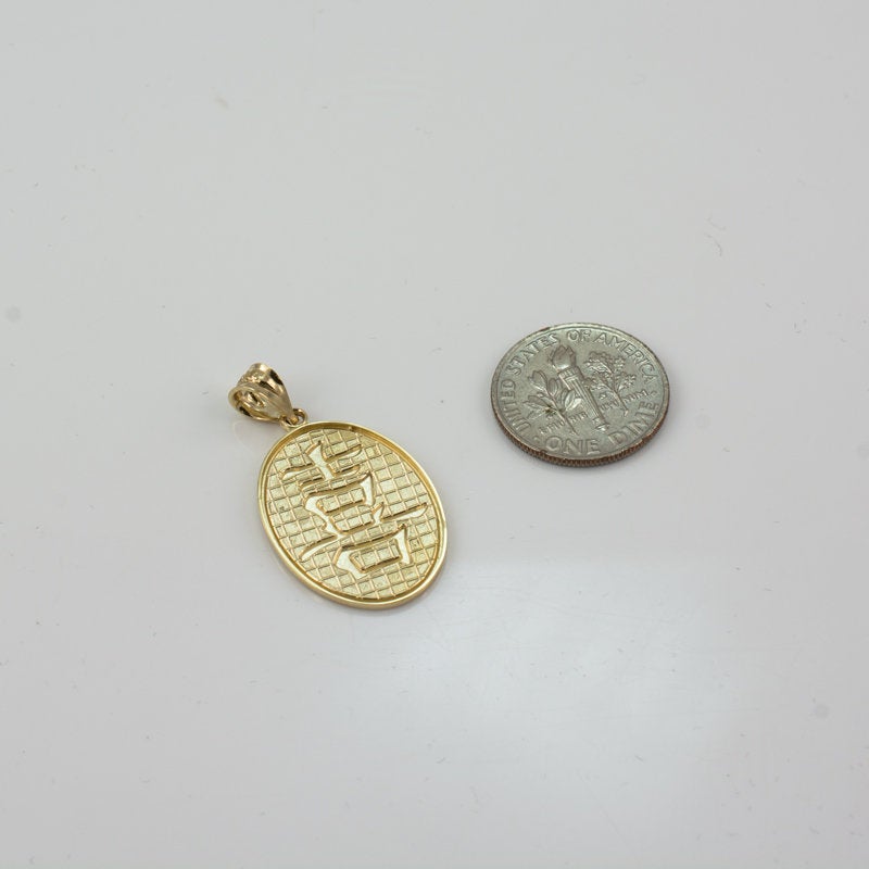 Gold Chinese "Happiness" Symbol Pendant Necklace (10K, 14K, yellow, white, rose gold) Karma Blingz