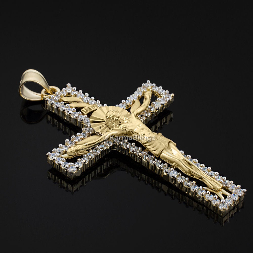 Yellow Gold CZ Jesus Crucifix Mens Pendant (10k, 14k) Karma Blingz