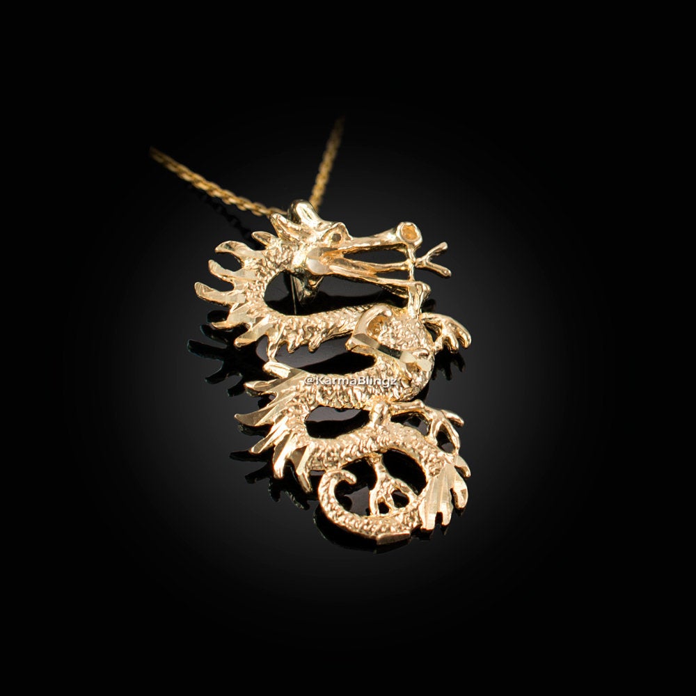 Gold Chinese Dragon DC Charm Necklace (10K, 14K, yellow, white, rose gold) Karma Blingz