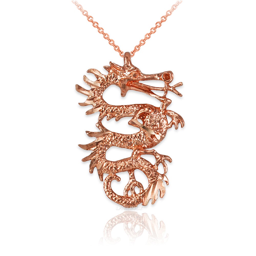 Gold Chinese Dragon DC Charm Necklace (10K, 14K, yellow, white, rose gold) Karma Blingz