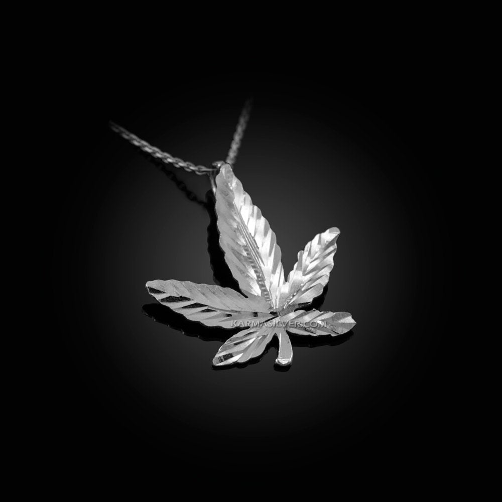 Sterling Silver Marijuana Leaf Cannabis Womens DC Charm Necklace Karma Blingz