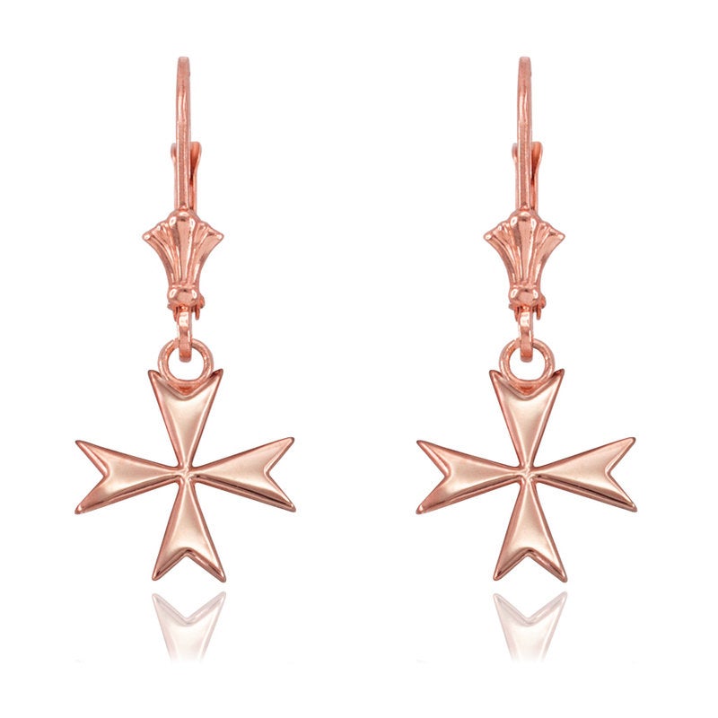 14K Gold Maltese Cross Earrings (yellow, white, rose gold) Karma Blingz