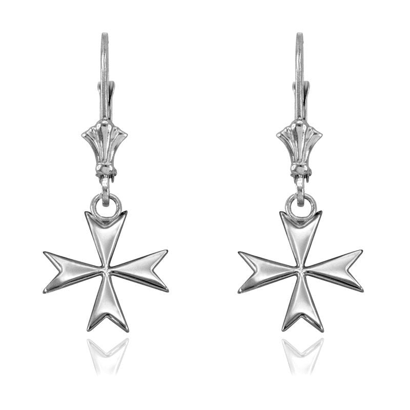 14K Gold Maltese Cross Earrings (yellow, white, rose gold) Karma Blingz