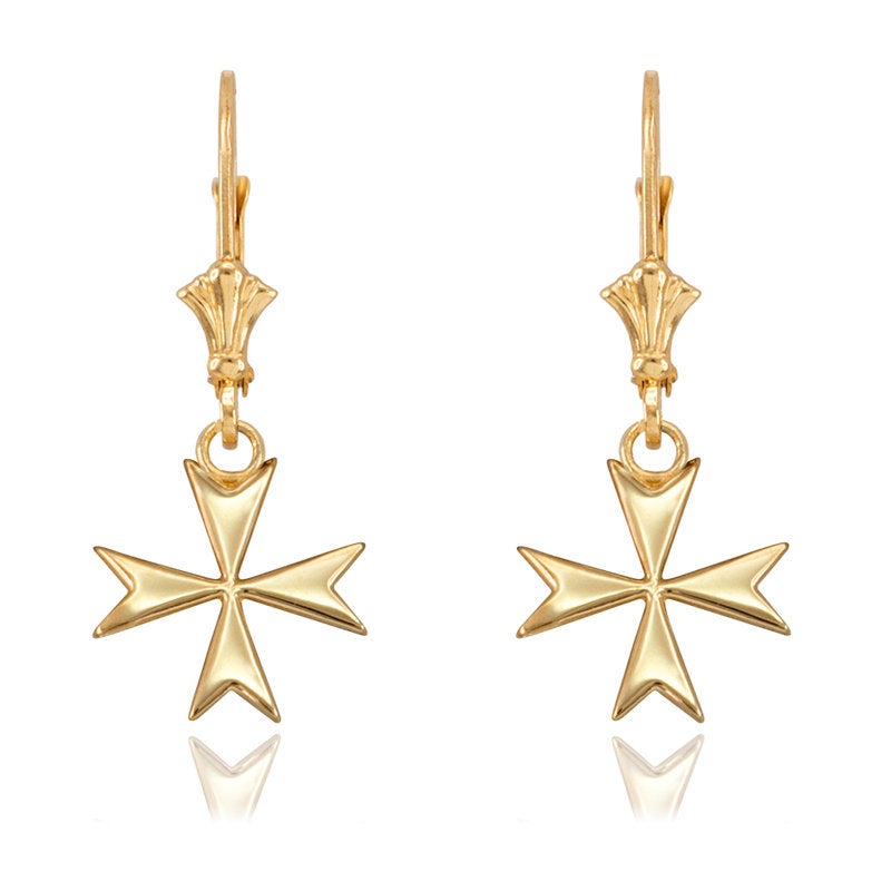 14K Gold Maltese Cross Earrings (yellow, white, rose gold) Karma Blingz
