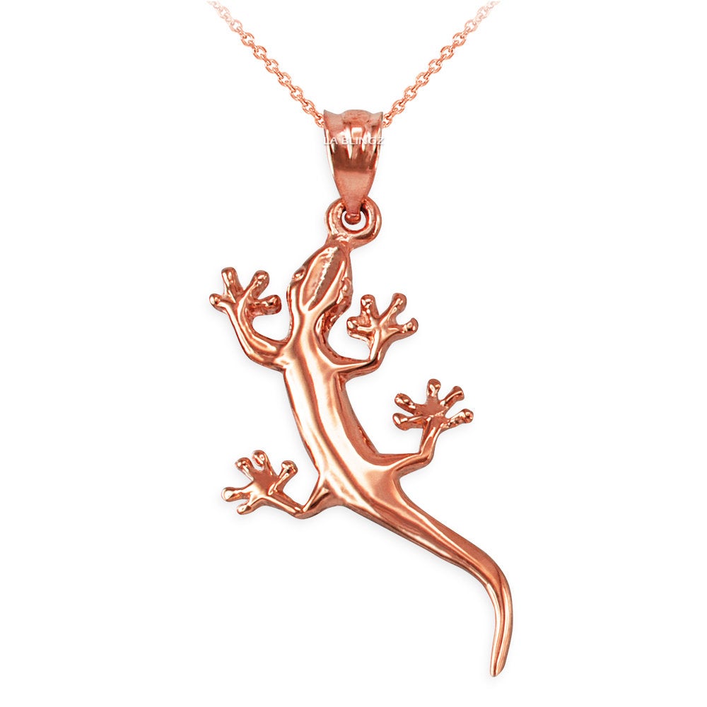 Polished Gold Salamander Lizard Charm Necklace (yellow, white, rose gold, 10k, 14k) Karma Blingz
