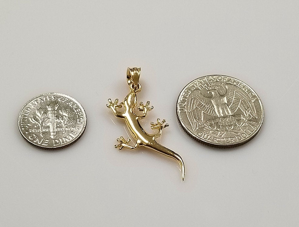 Polished Gold Salamander Lizard Charm Necklace (yellow, white, rose gold, 10k, 14k) Karma Blingz