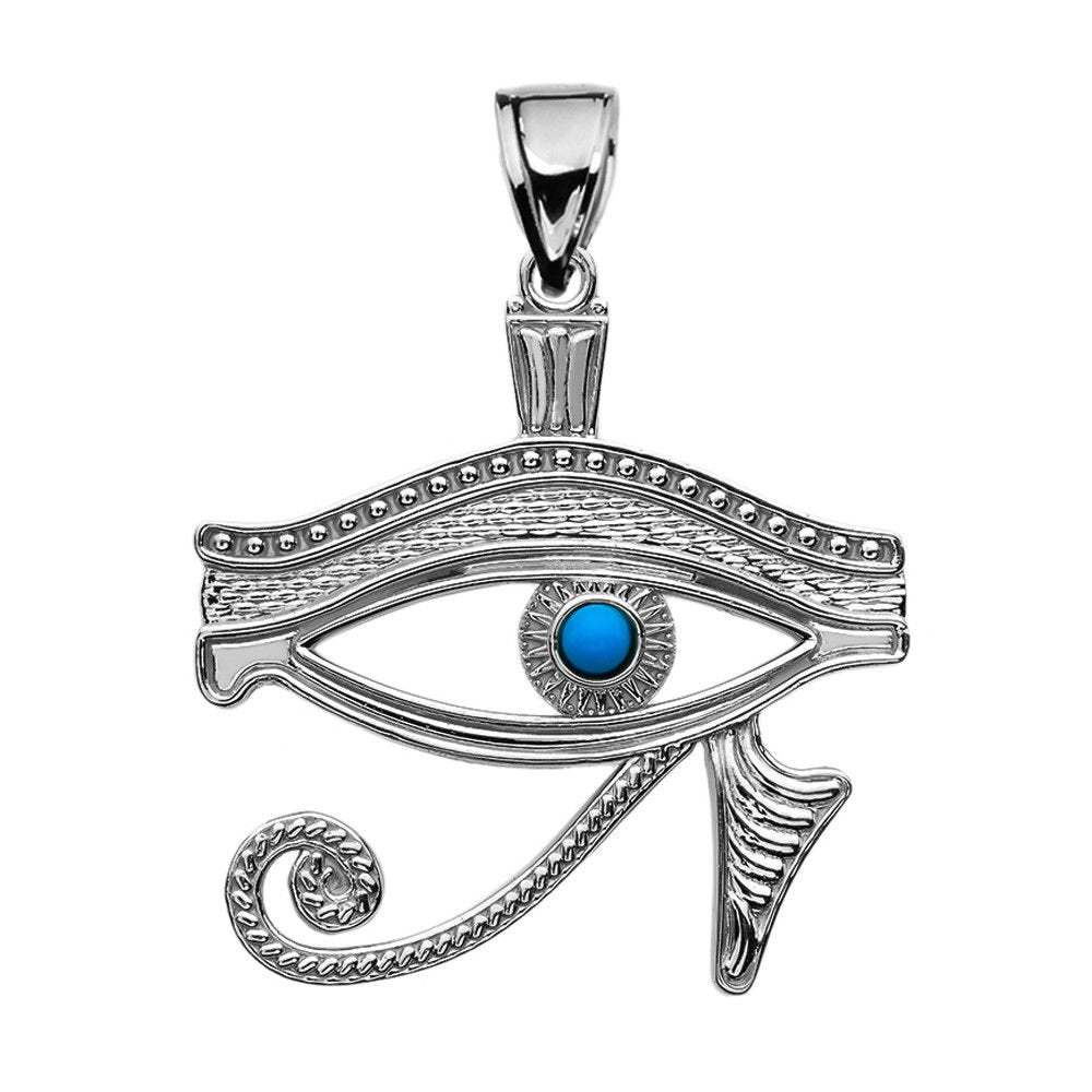 Sterling Silver Egyptian Eye Of Horus Turquoise Pendant Necklace Karma Blingz