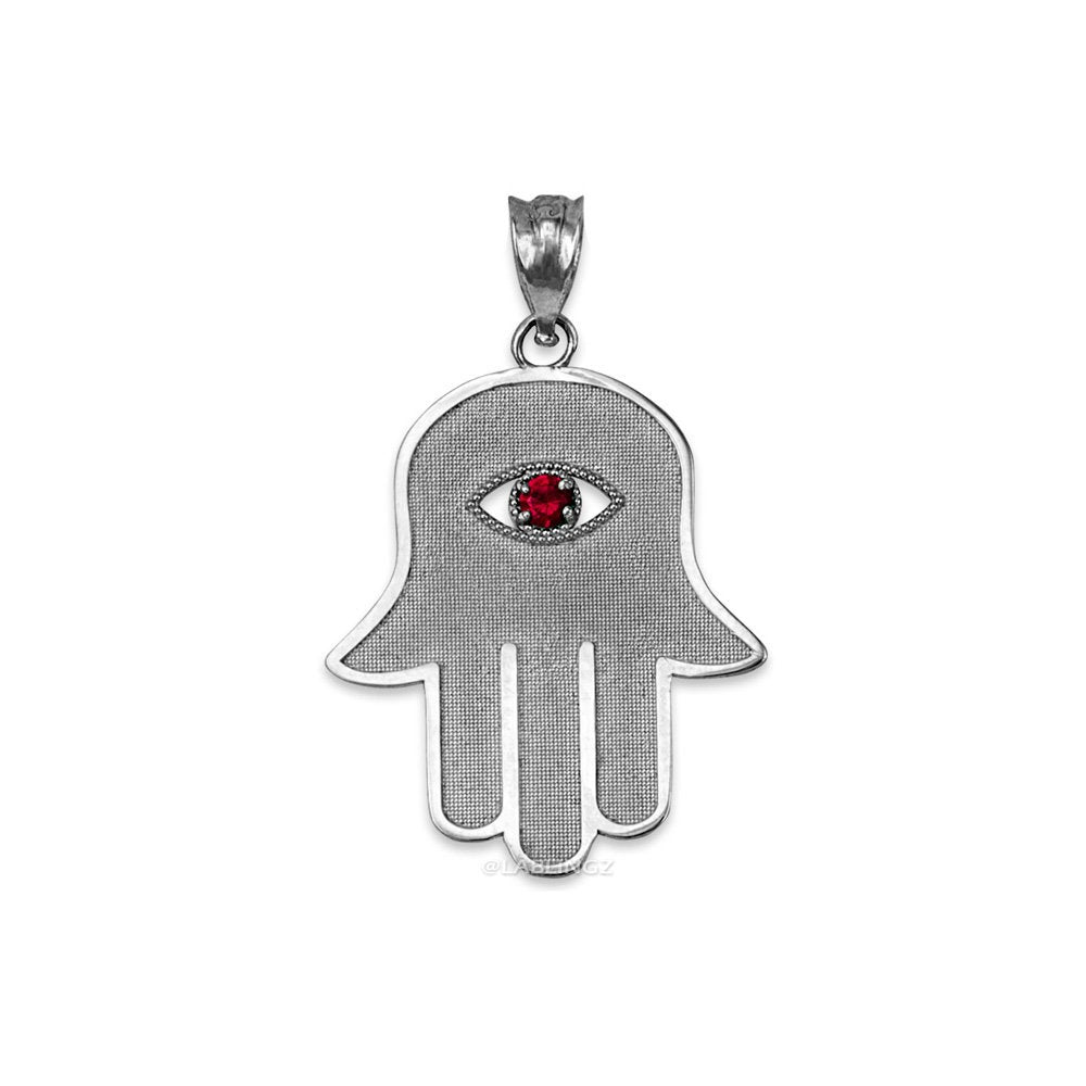 Sterling Silver Hamsa Red CZ Evil Eye Pendant Necklace Karma Blingz