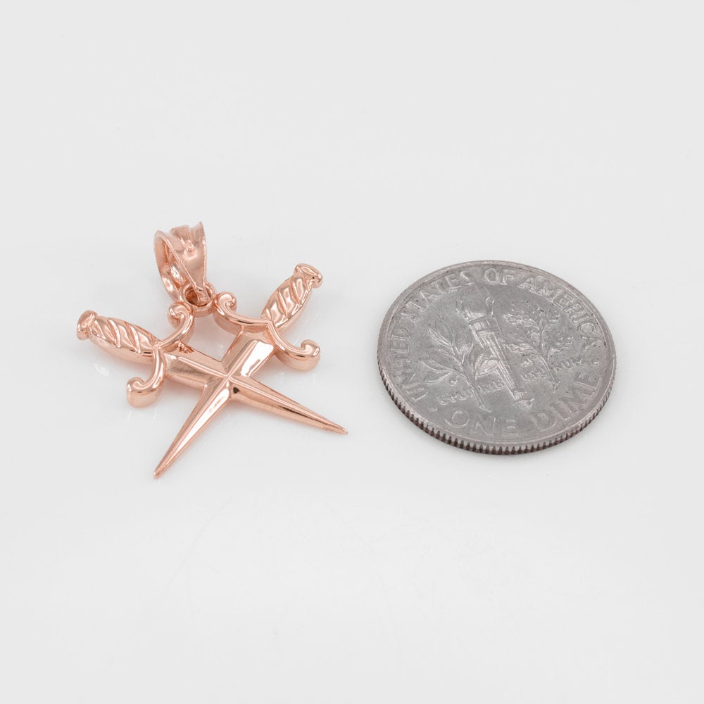 Gold Crossing Dagger Knives Charm Necklace (10k, 14k, white, yellow, rose gold) Karma Blingz