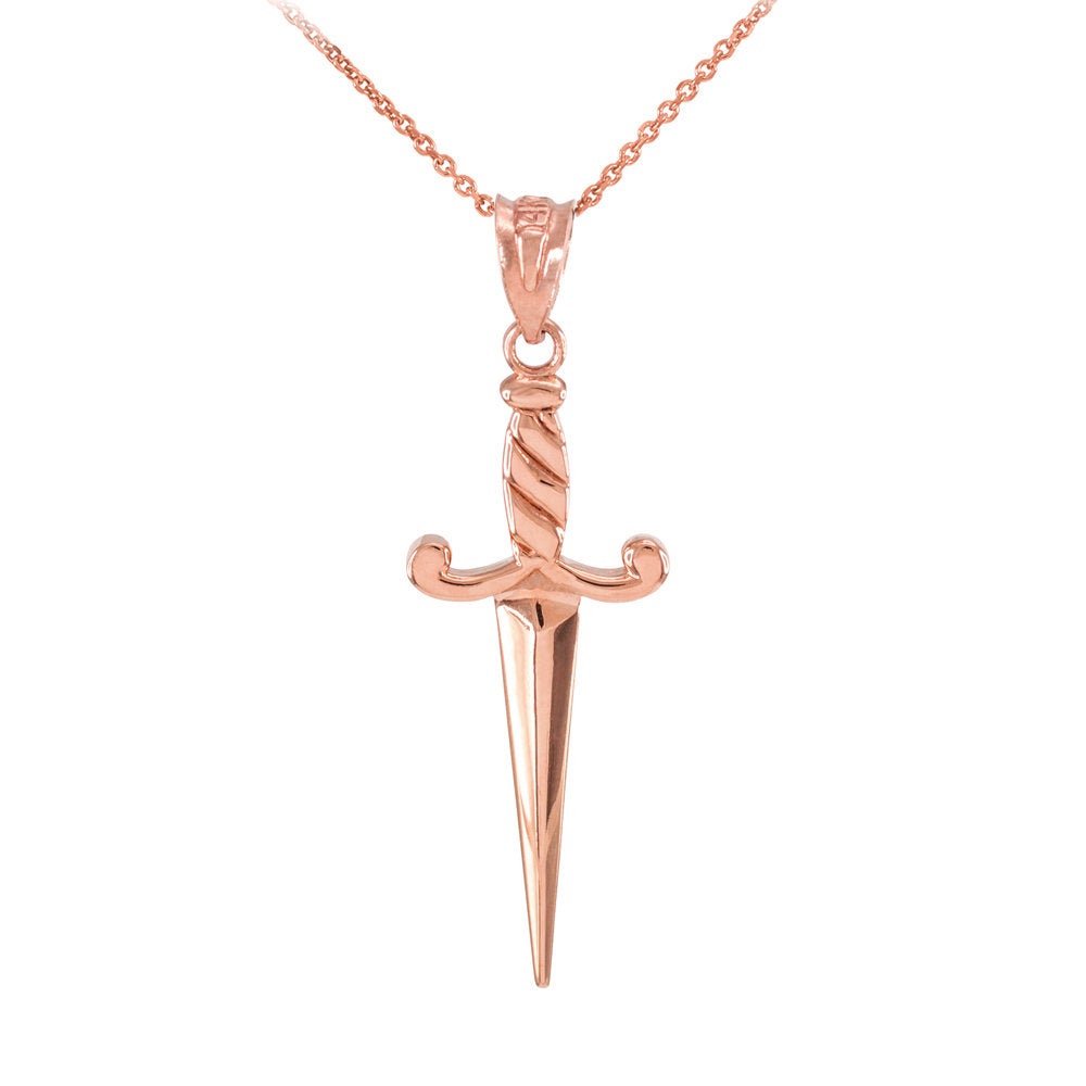 Gold Dagger Knife Charm Pendant Necklace (10k, 14k, yellow, white, rose gold) Karma Blingz