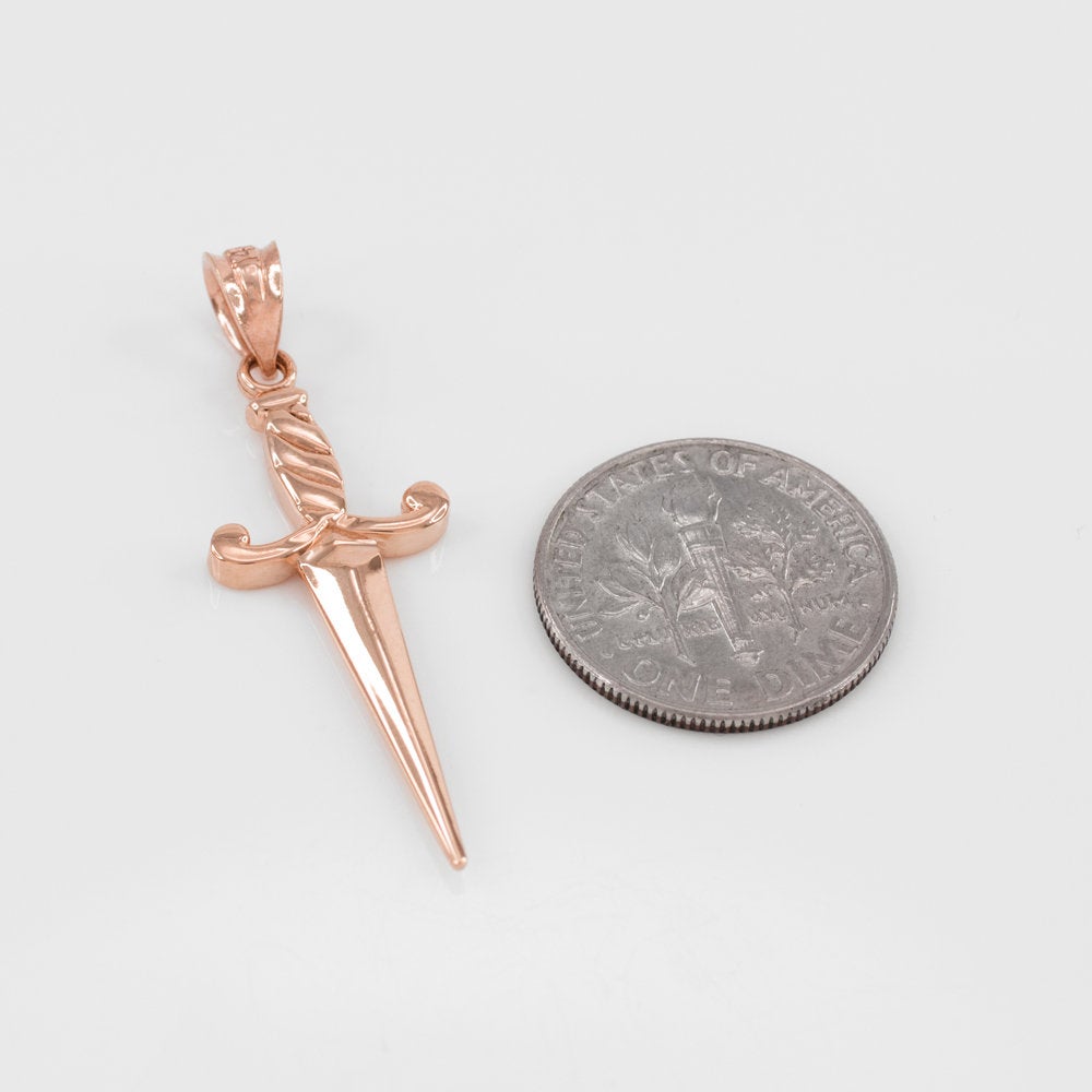 Gold Dagger Knife Charm Pendant Necklace (10k, 14k, yellow, white, rose gold) Karma Blingz