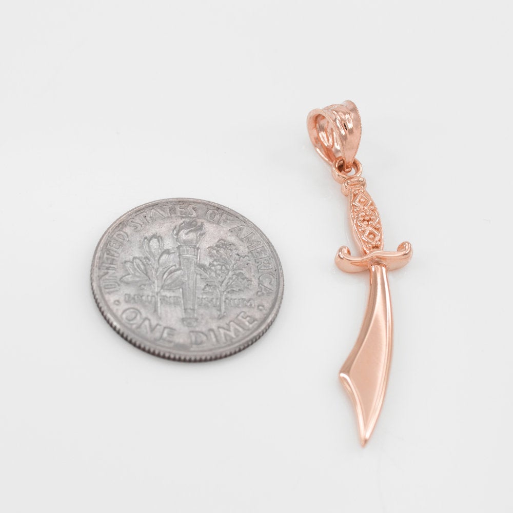 Gold Scimitar Sword Pendant Necklace (10k, 14k, yellow, white, rose gold) Karma Blingz