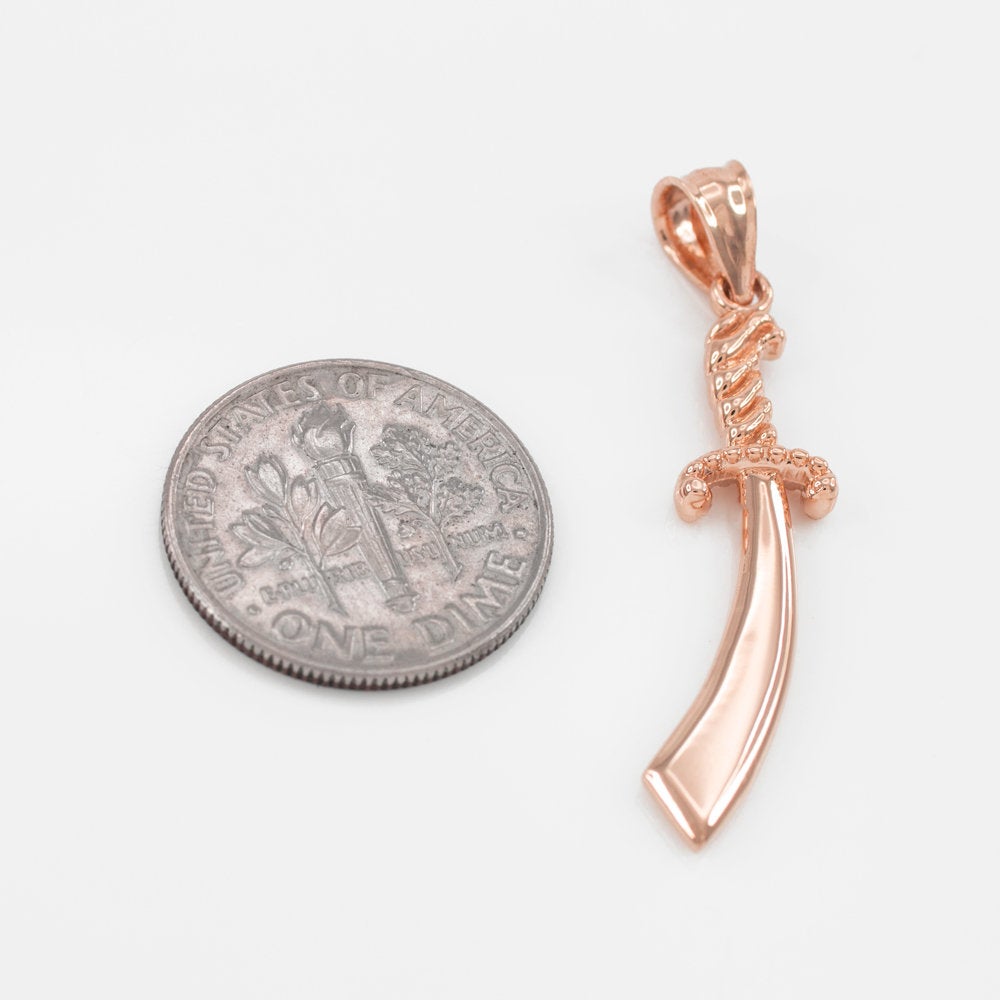 Gold Islamic Scimitar Sword Pendant Necklace (10k, 14k, yellow, white, rose gold) Karma Blingz