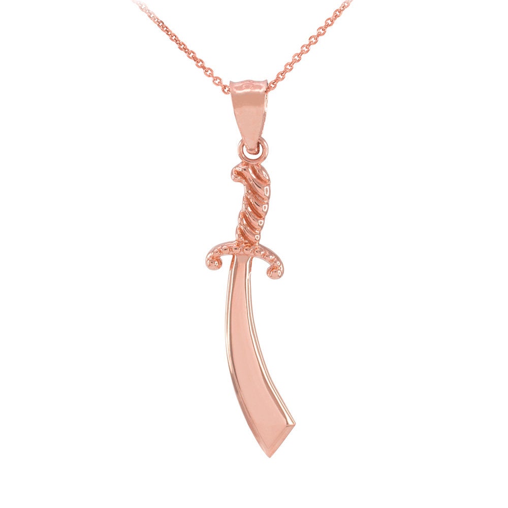 Gold Islamic Scimitar Sword Pendant Necklace (10k, 14k, yellow, white, rose gold) Karma Blingz