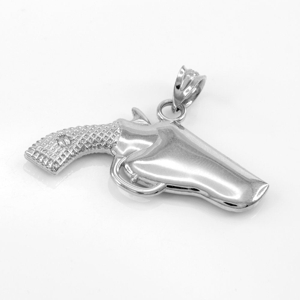 Solid Gold Revolver Pistol Gun Holster Pendant Necklace (10k, 14k, yellow, white, rose gold) Karma Blingz