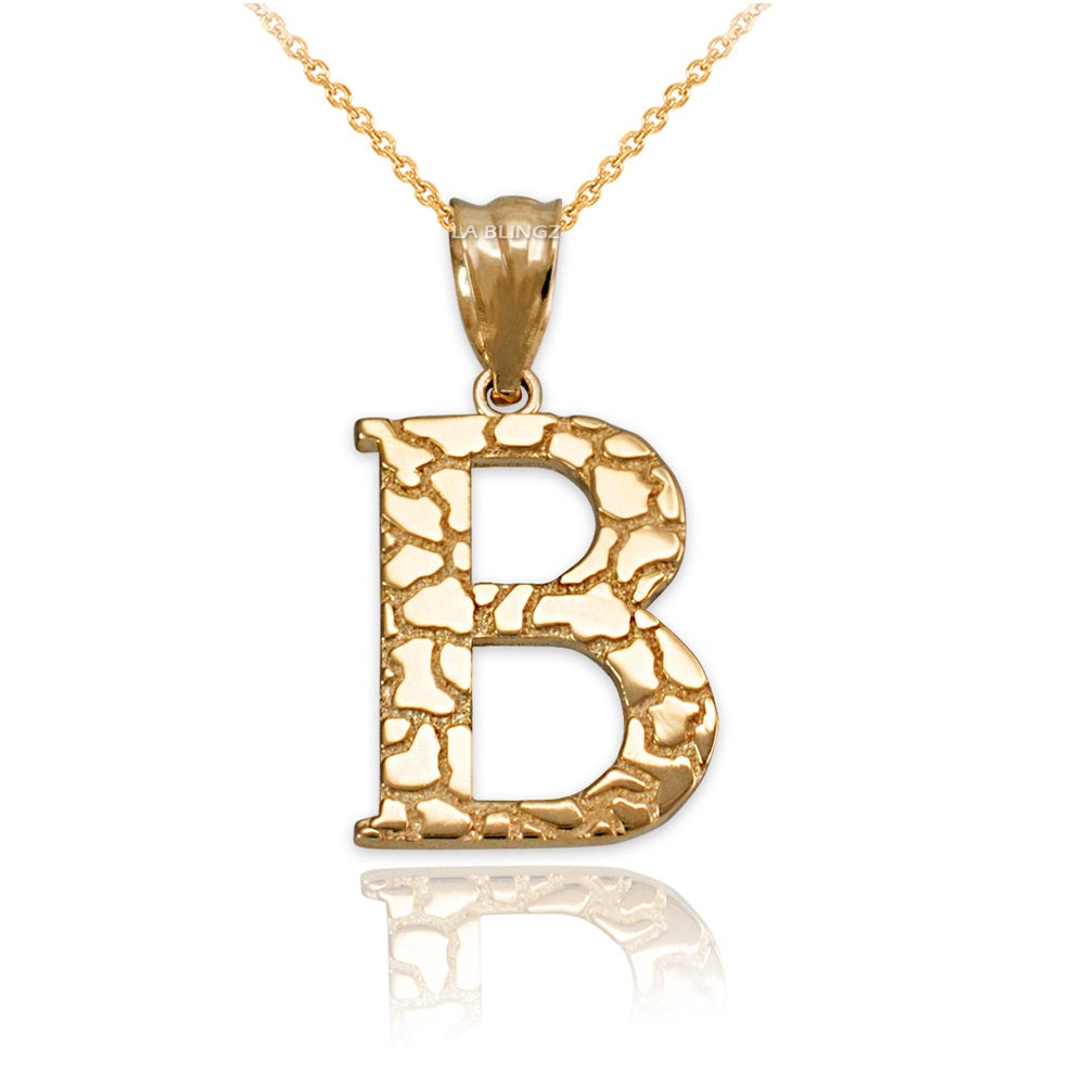 Gold Nugget Alphabet Initial Letter "B" Pendant Necklace (yellow, white, rose gold) Karma Blingz