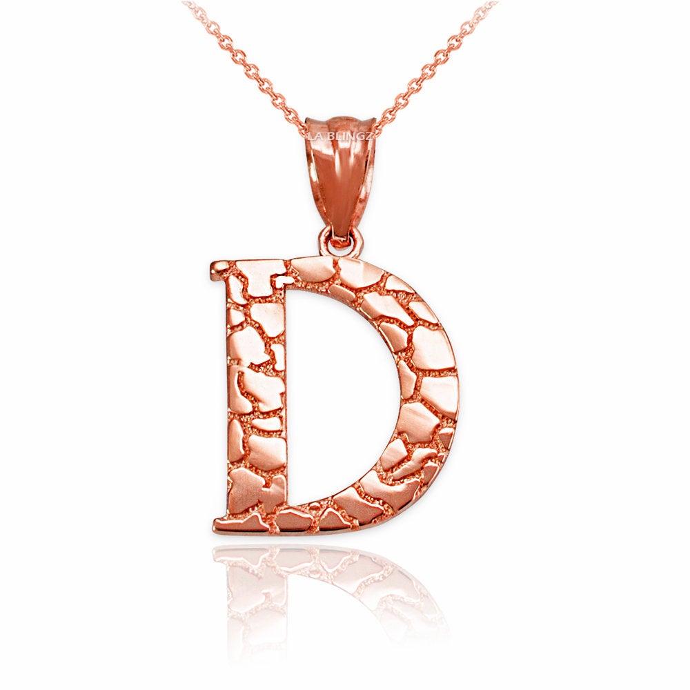 Gold Nugget Alphabet Initial Letter "D" Pendant Necklace (yellow, white, rose gold) Karma Blingz