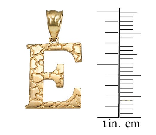 Gold Nugget Alphabet Initial Letter "E" Pendant Necklace (yellow, white, rose gold) Karma Blingz