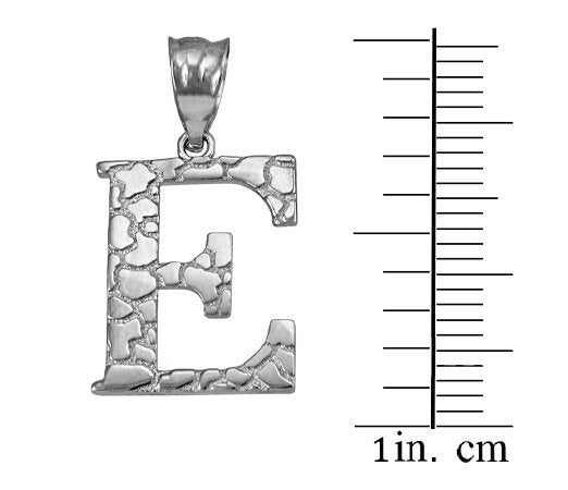 Sterling Silver Nugget Alphabet Initial Letter "E" Pendant Necklace Karma Blingz