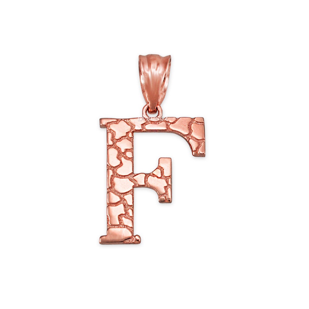Gold Nugget Alphabet Initial Letter "F" Pendant Necklace (yellow, white, rose gold) Karma Blingz