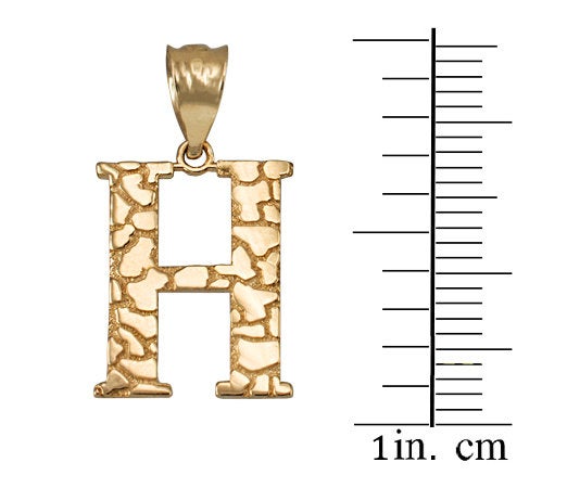 Gold Nugget Alphabet Initial Letter "H" Pendant Necklace (yellow, white, rose gold) Karma Blingz