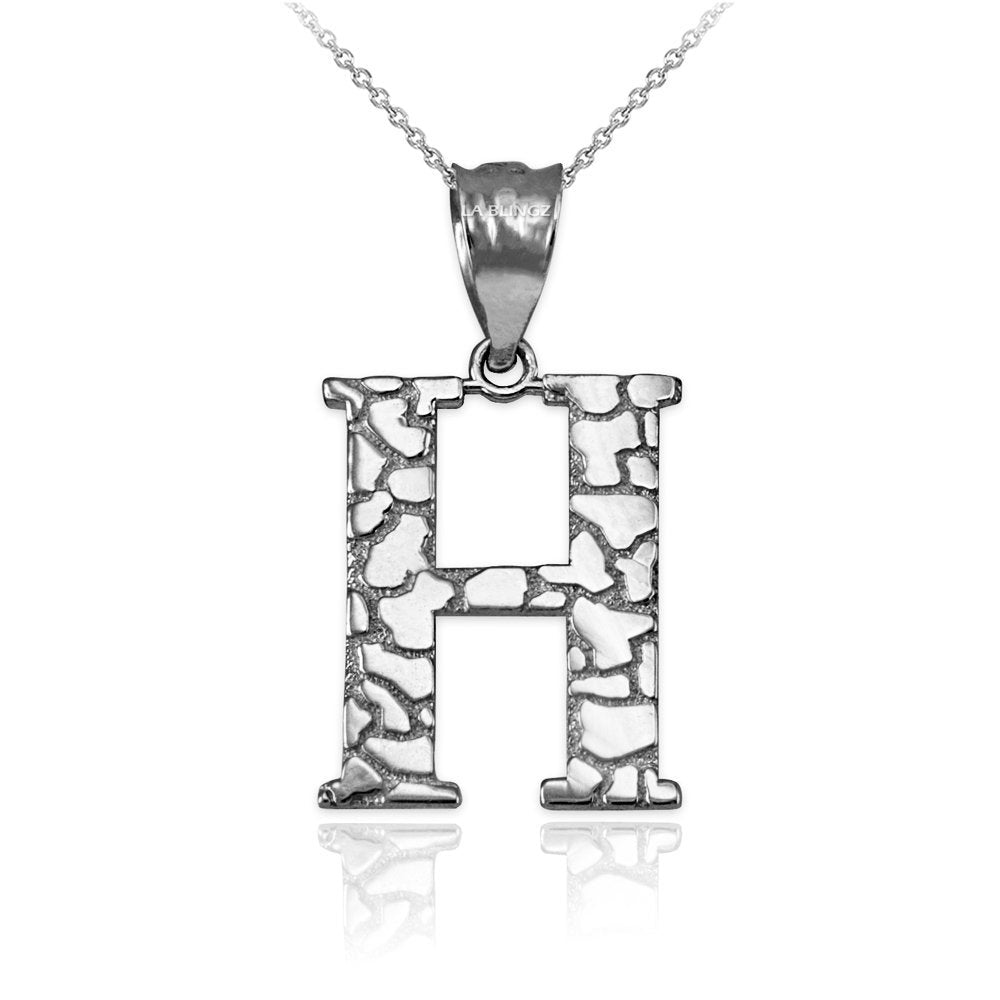 Gold Nugget Alphabet Initial Letter "H" Pendant Necklace (yellow, white, rose gold) Karma Blingz