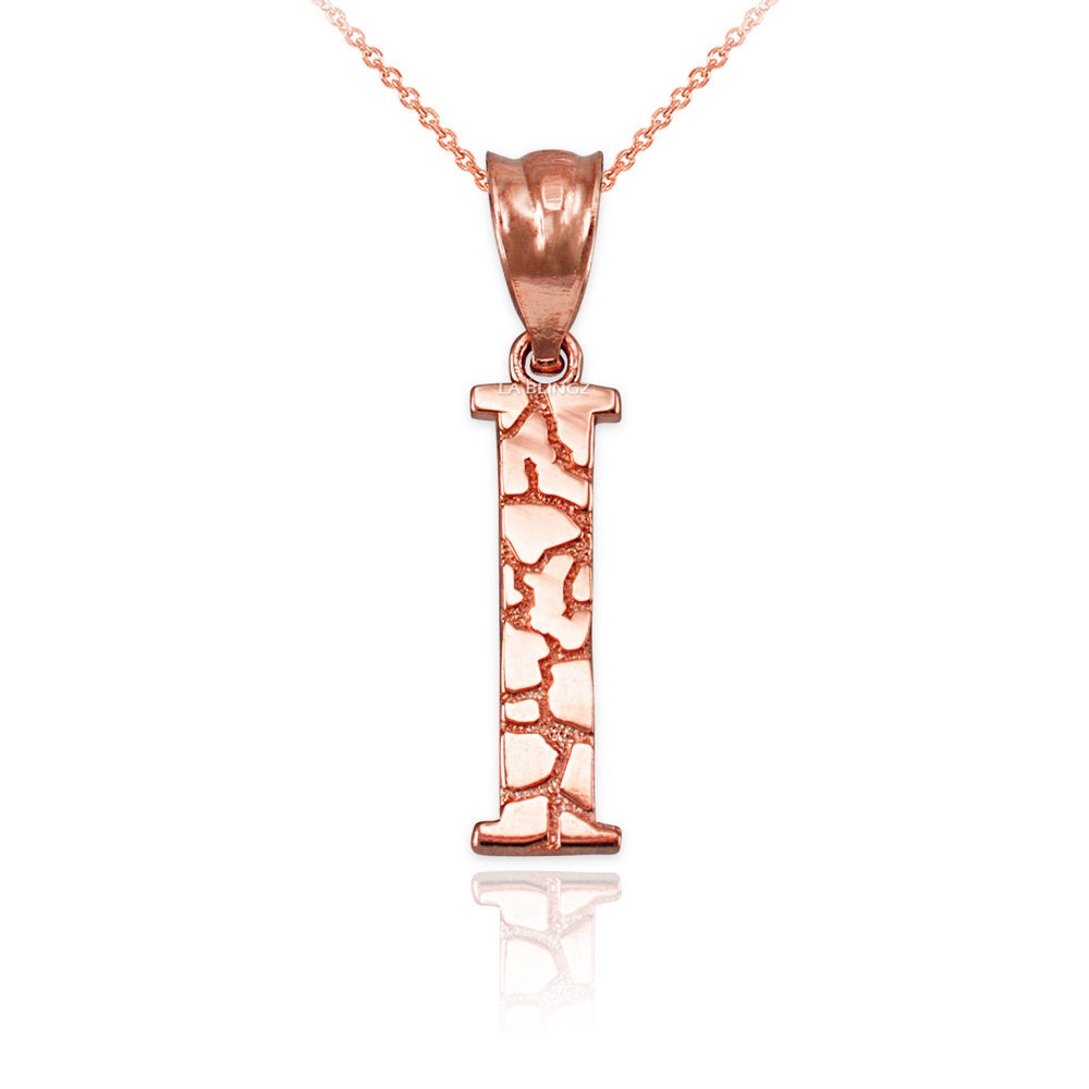 Gold Nugget Alphabet Initial Letter "I" Pendant Necklace (yellow, white, rose gold) Karma Blingz