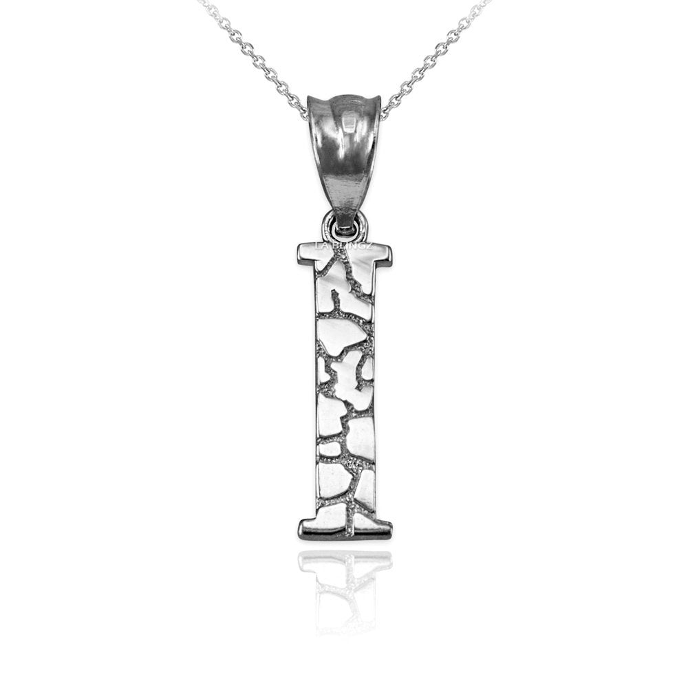 Sterling Silver Nugget Alphabet Initial Letter "I" Pendant Necklace Karma Blingz