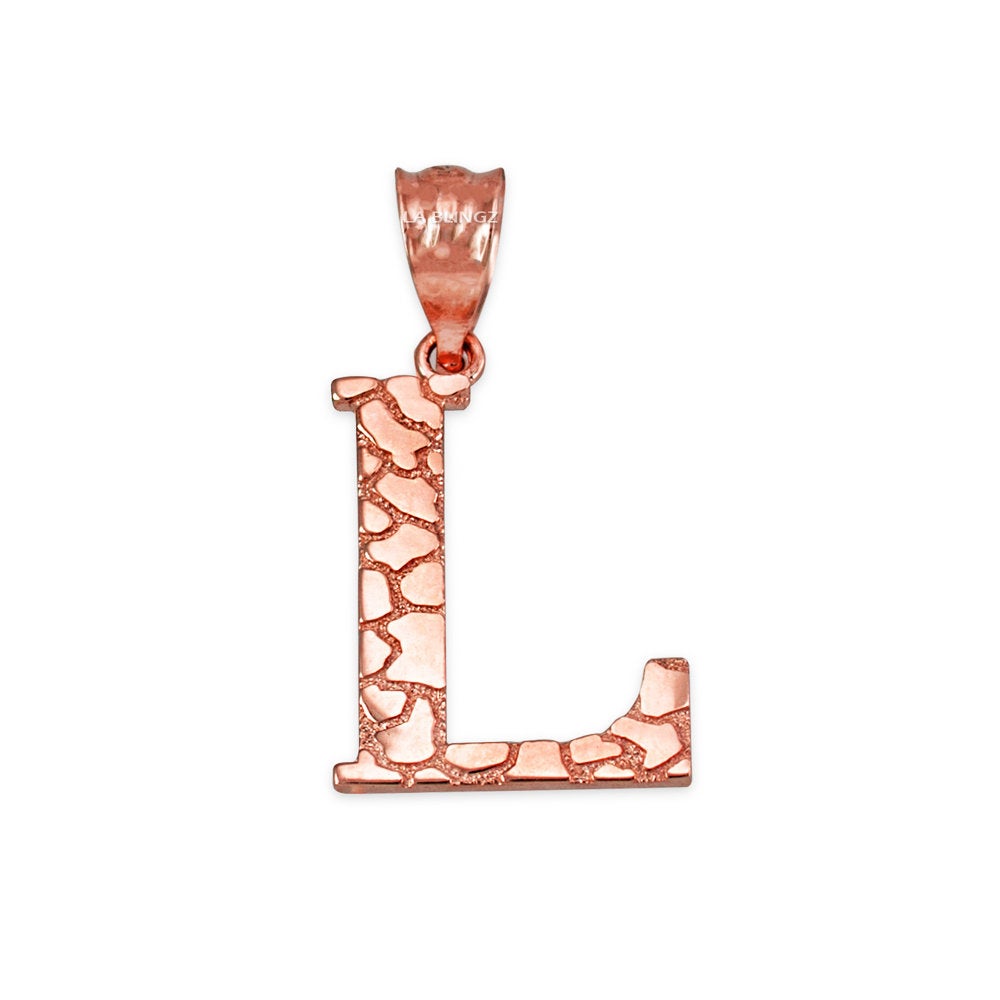 Gold Nugget Alphabet Initial Letter "L" Pendant Necklace (yellow, white, rose gold) Karma Blingz