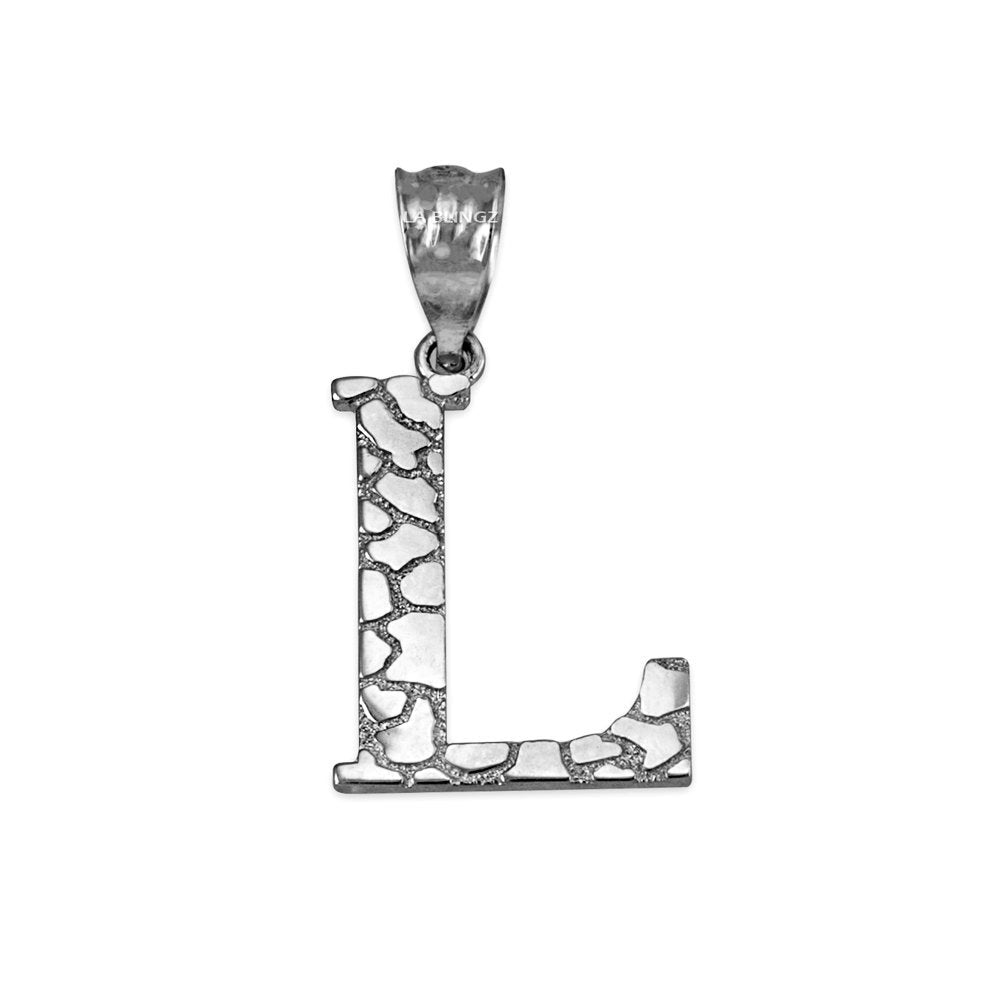 Gold Nugget Alphabet Initial Letter "L" Pendant Necklace (yellow, white, rose gold) Karma Blingz