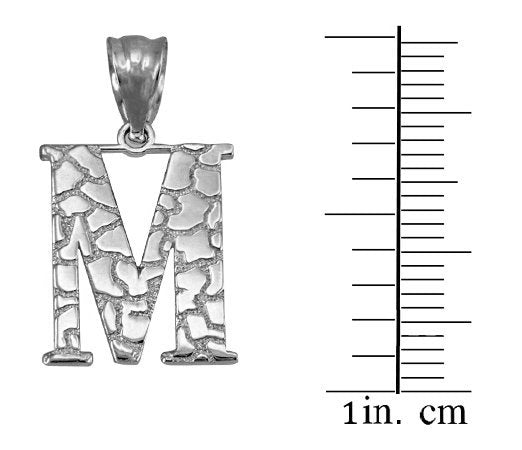 Gold Nugget Alphabet Initial Letter "M" Pendant Necklace (yellow, white, rose gold) Karma Blingz