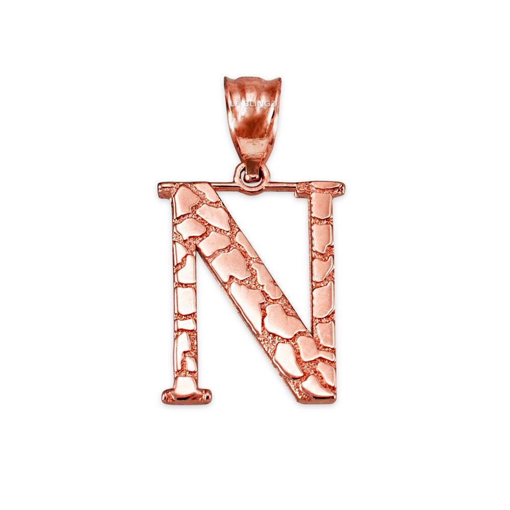 Gold Nugget Alphabet Initial Letter "N" Pendant Necklace (yellow, white, rose gold) Karma Blingz