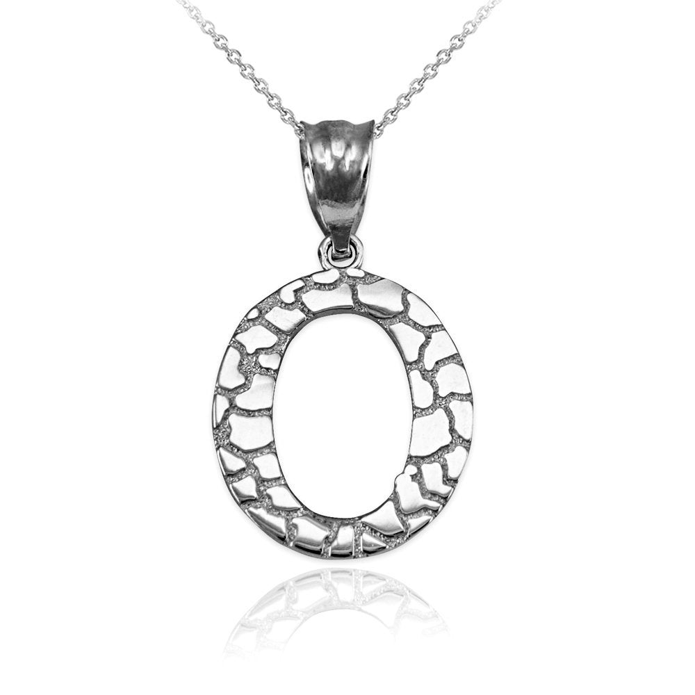 Sterling Silver Nugget Alphabet Initial Letter "O" Pendant Necklace Karma Blingz