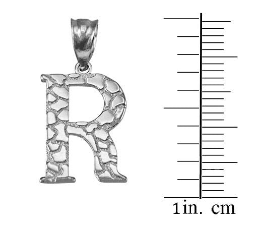 Sterling Silver Nugget Alphabet Initial Letter "R" Pendant Necklace Karma Blingz
