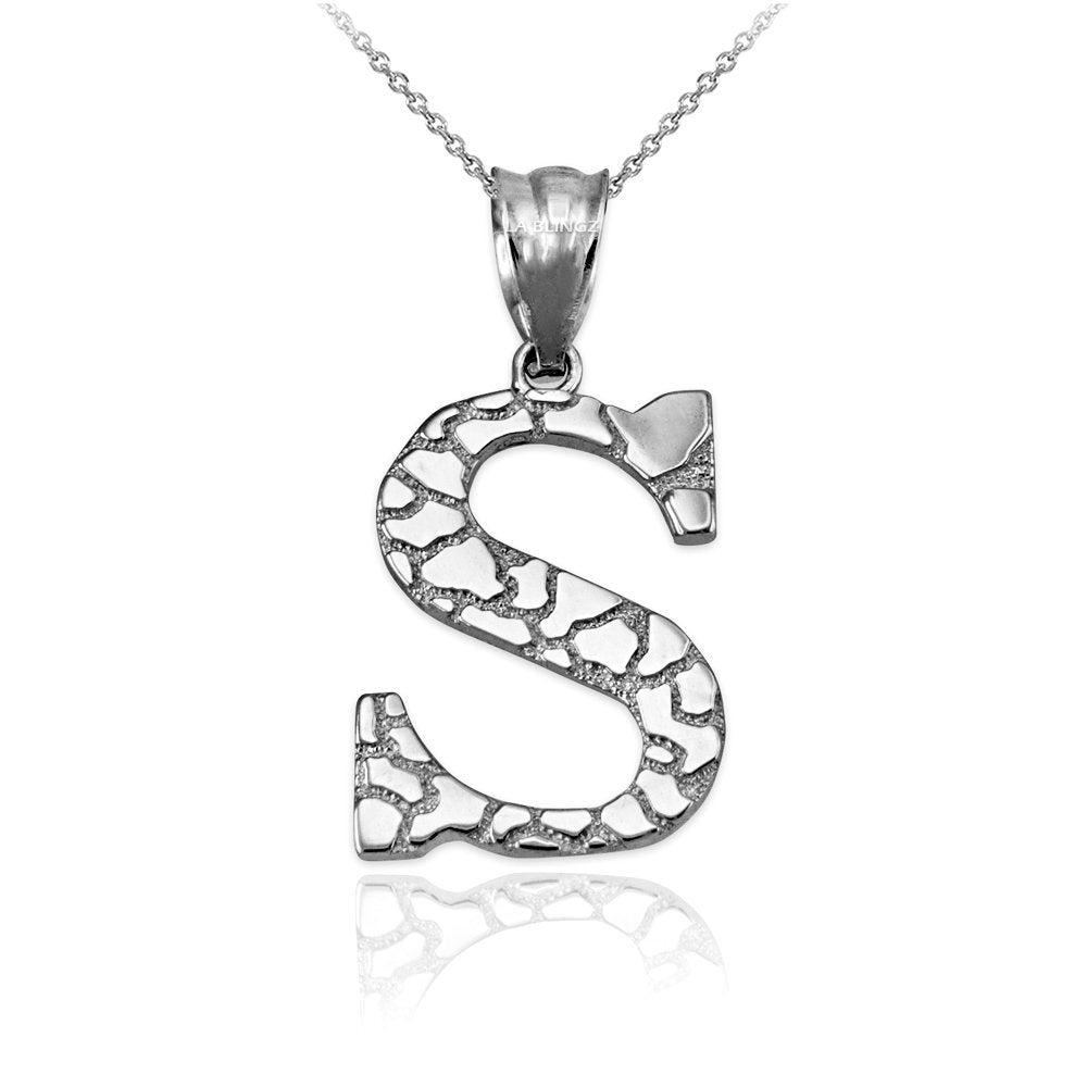 Gold Nugget Alphabet Initial Letter "S" Pendant Necklace (yellow, white, rose gold) Karma Blingz
