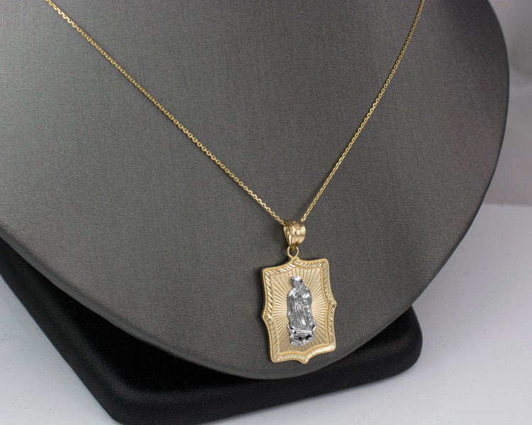 Two-Tone Yellow & White Gold Guadalupe DC Pendant Necklace (10k, 14k) Karma Blingz