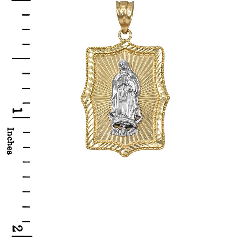 Two-Tone Yellow & White Gold Guadalupe DC Pendant Necklace (10k, 14k) Karma Blingz