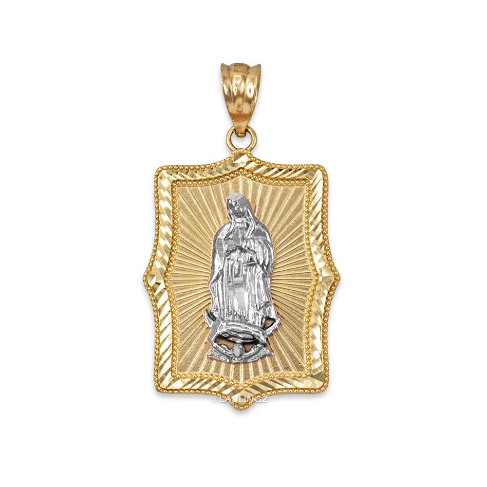 Two-Tone Yellow & White Gold Guadalupe DC Pendant Necklace (10k, 14k) Karma Blingz