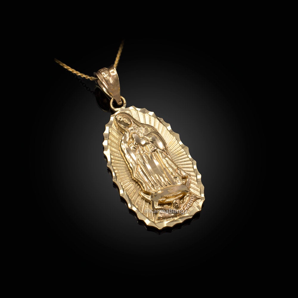 Yellow Gold Our Lady of Guadalupe DC Pendant Necklace (10k, 14k) Karma Blingz