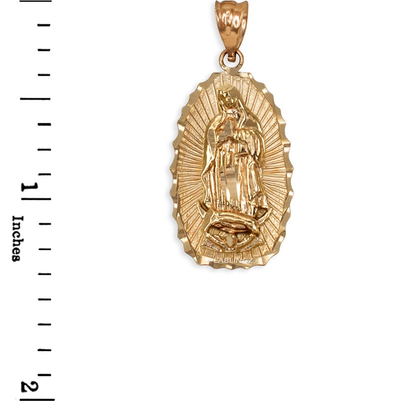 Yellow Gold Our Lady of Guadalupe DC Pendant Necklace (10k, 14k) Karma Blingz