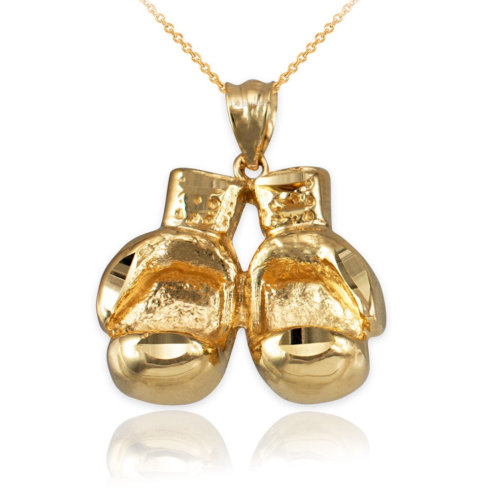 Gold Boxing Gloves DC Pendant Necklace (10K, 14K, yellow, white, rose gold) Karma Blingz