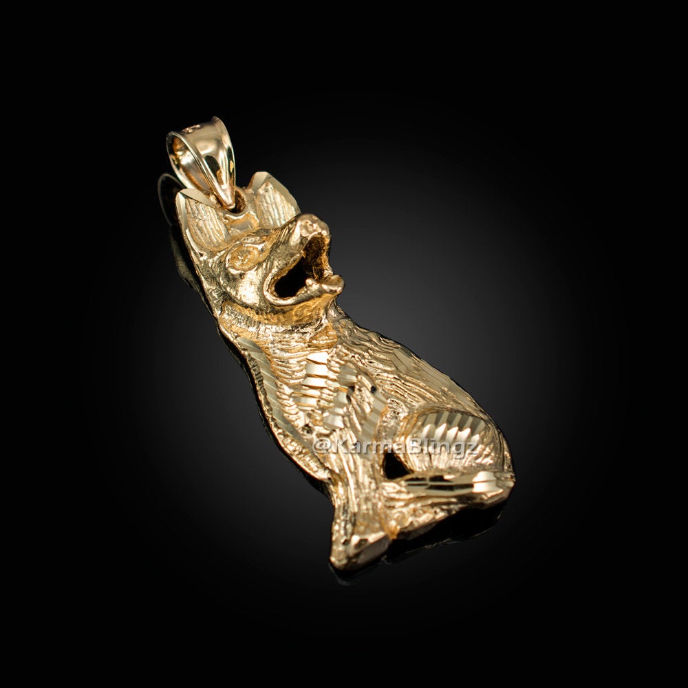 Solid Gold German Shepherd K-9 Dog Mens DC Pendant (yellow, white, rose gold, 10k, 14k) Karma Blingz