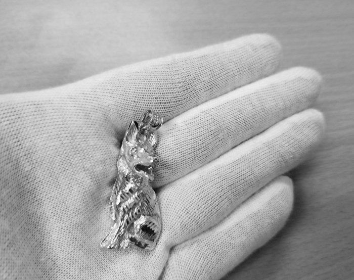 Solid Sterling Silver German Shepherd K-9 Dog Mens DC Pendant Karma Blingz