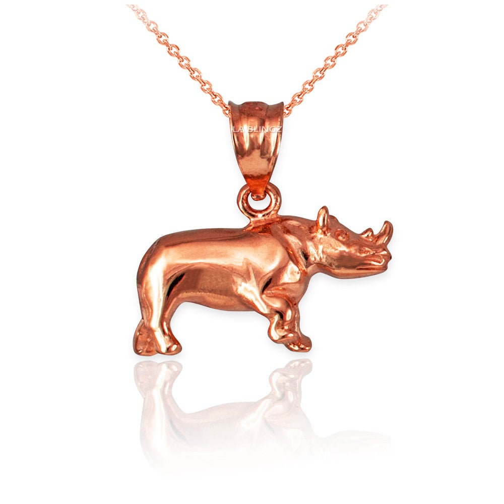 Polished Gold Rhino Charm Necklace (10K, 14K, yellow, white, rose gold) Karma Blingz