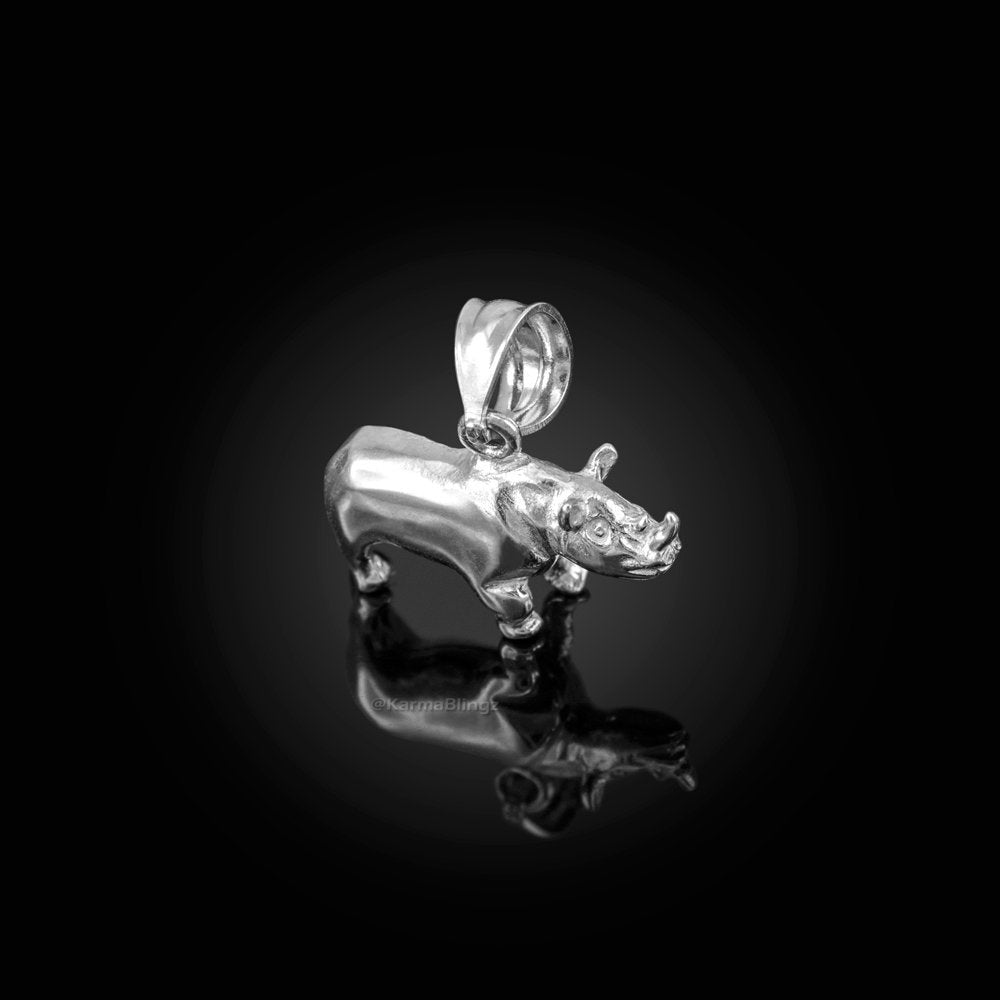 Polished Sterling Silver Rhino Charm Necklace Karma Blingz