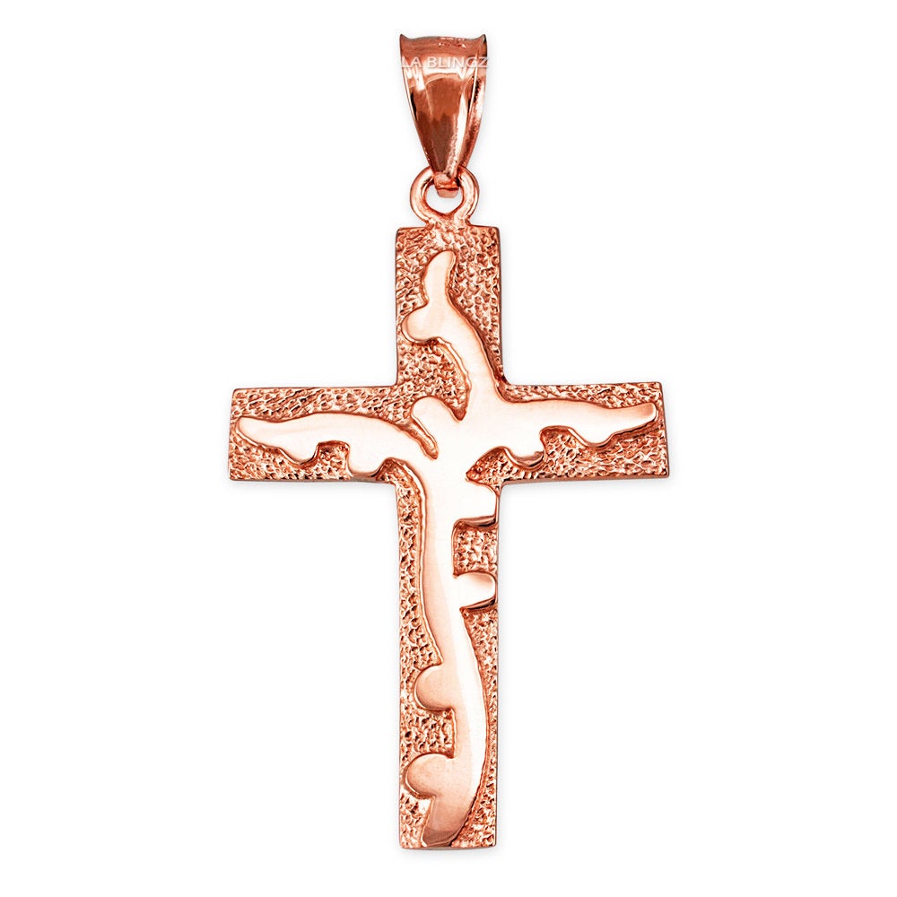 Gold Flaming Cross Pendant (10k, 14k, yellow, white, rose gold) Karma Blingz